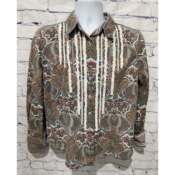Robert Graham Women button-down shirt with a paisley print and ruffled accent XL - Picture 1 of 11